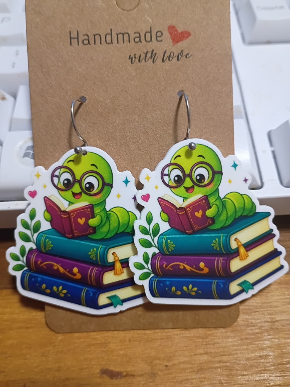 Green & Multicolor Bookworm Book Lover Earrings